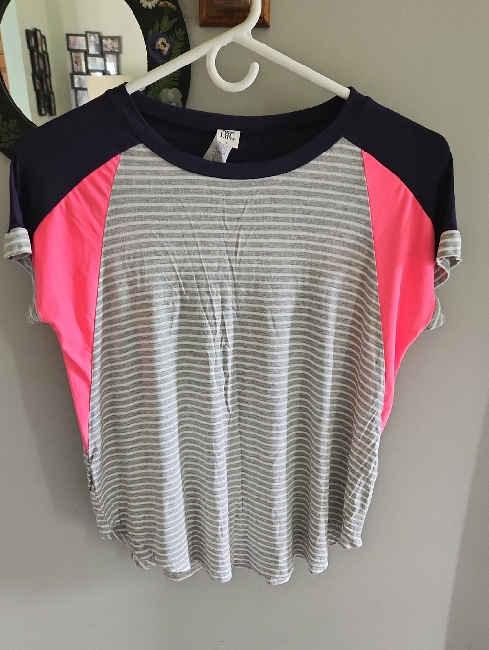 Sew In Love Gray & White Striped Tee with Navy Women's Size Small Oversized